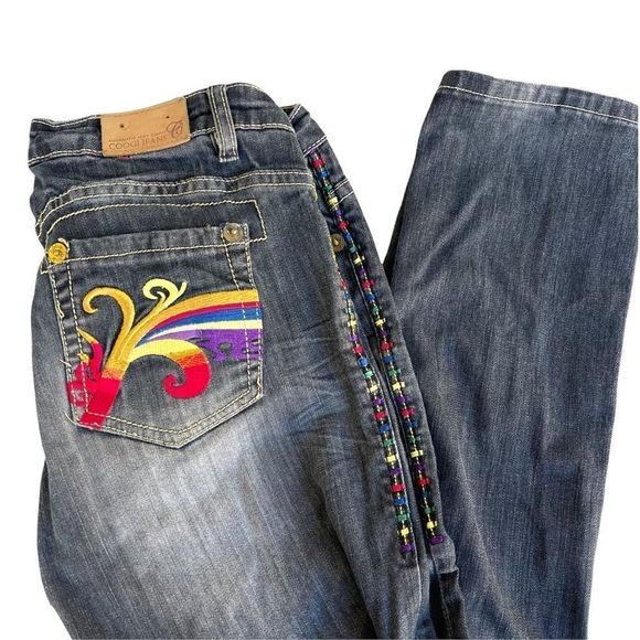 COOGI Denim - Coogi Multicolored Embroirdered Dark Wash  Jeans Women’s size 5/6 Stretch